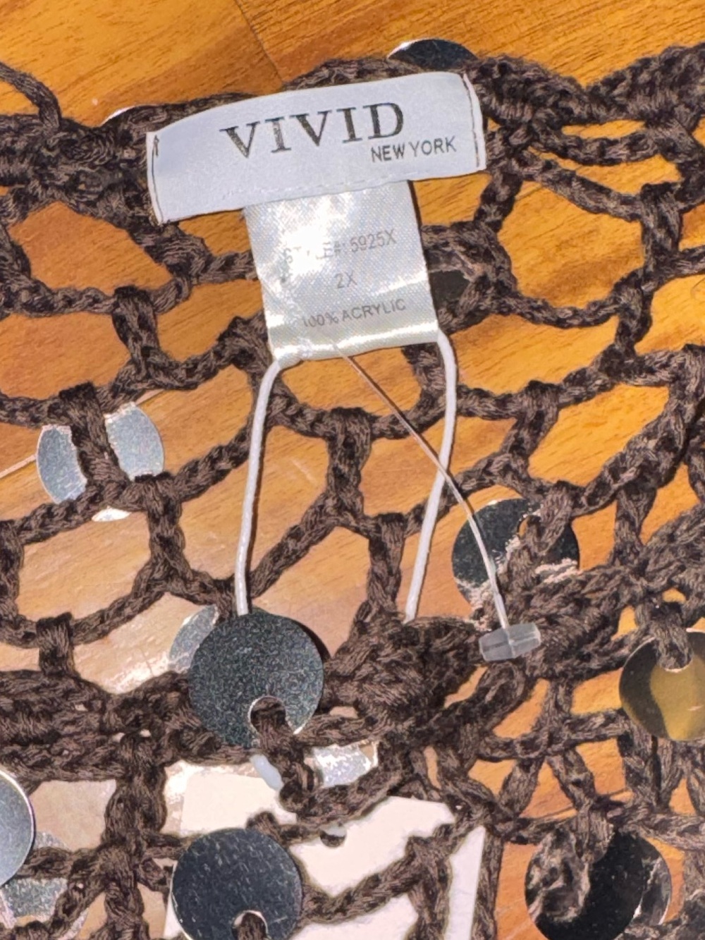 VIVID New York Brown Crochet Sequin Overlay/Swim Coverup - Picture 2 of 8